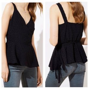 LOFT Black Swiss Dot Wrap Cami Blouse